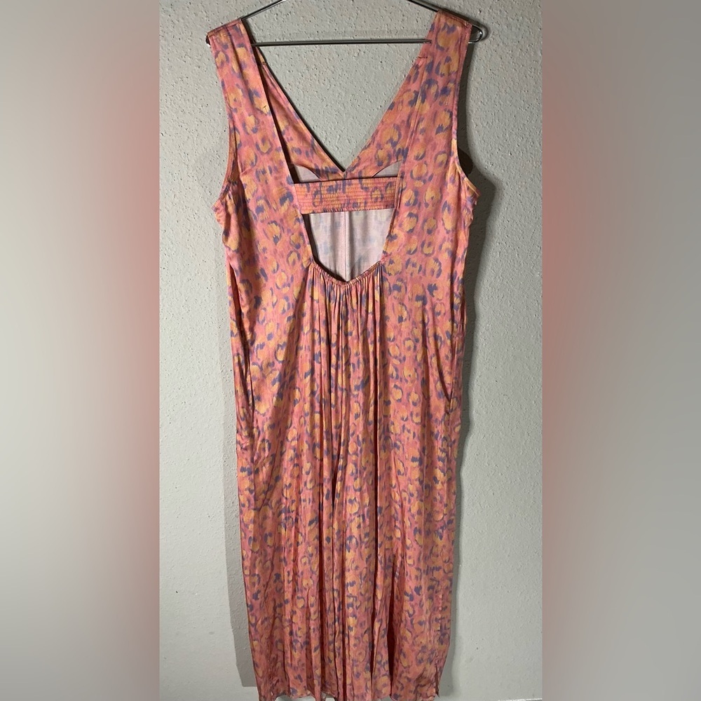 Anthropologie Daily Practice Jumpsuit Leopard Print V-Neck Wide Leg Pink/Yellow - Picture 8 of 10